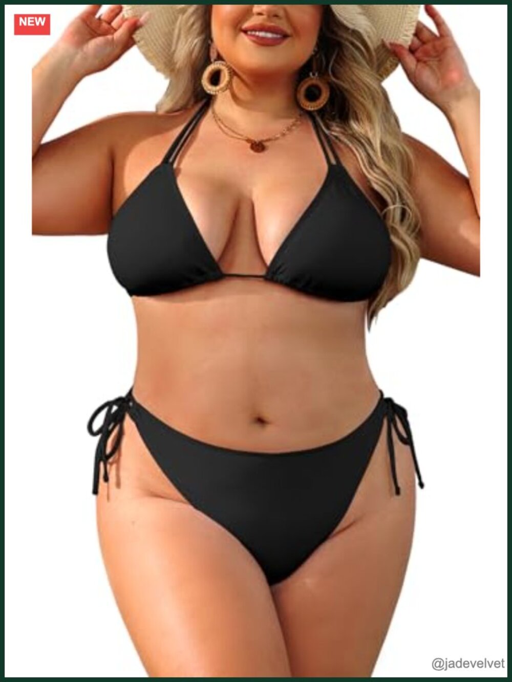 Plus Size String Triangle Bikini Two Piece Double Straps Halter Side Tie